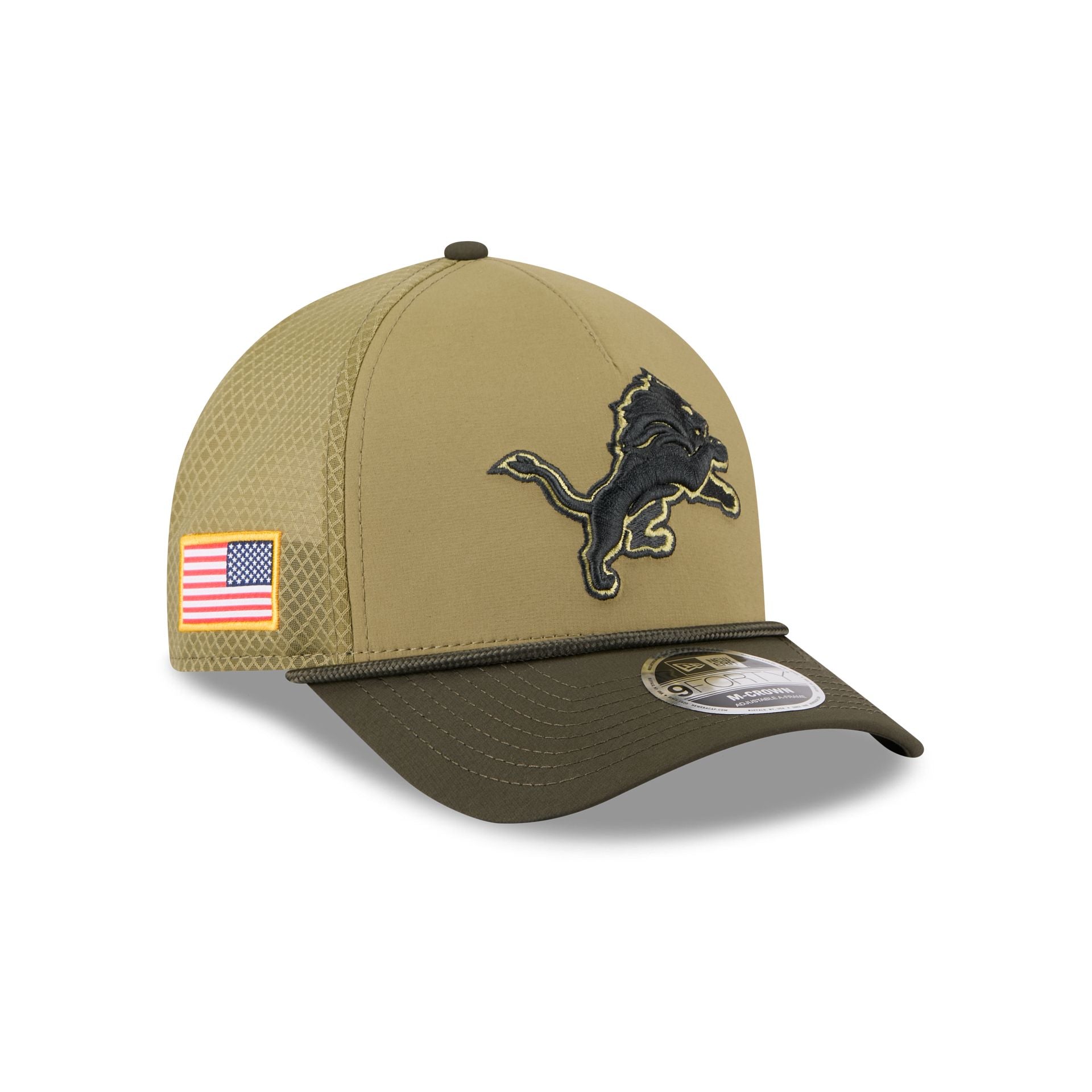 Detroit Lions 2025 Salute to Service 9FORTY M-Crown A-Frame Trucker Ha